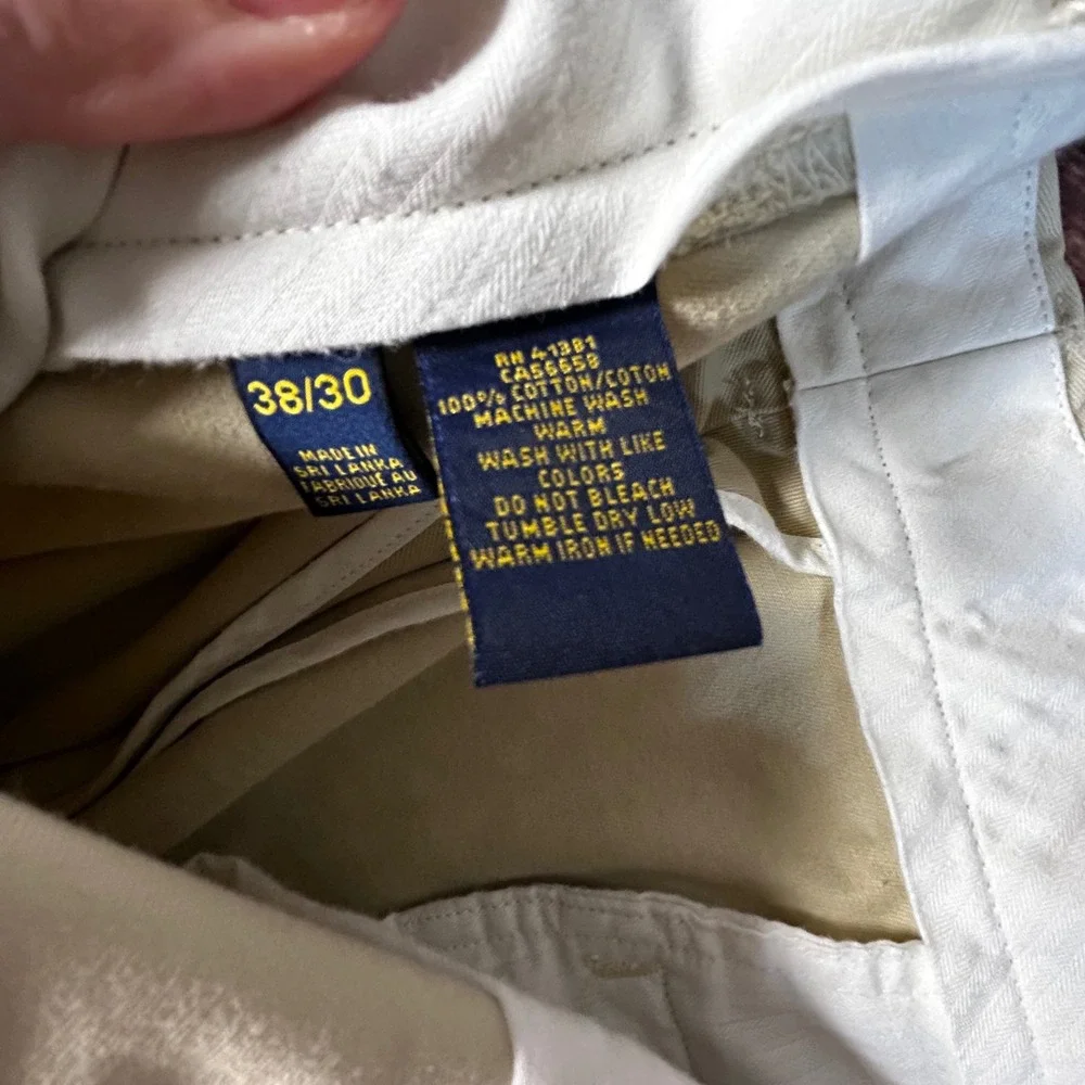 Polo Ralph Lauren Slim Fit Chino Pants Mens 38x30 Tan Khaki Cotton Flat Front